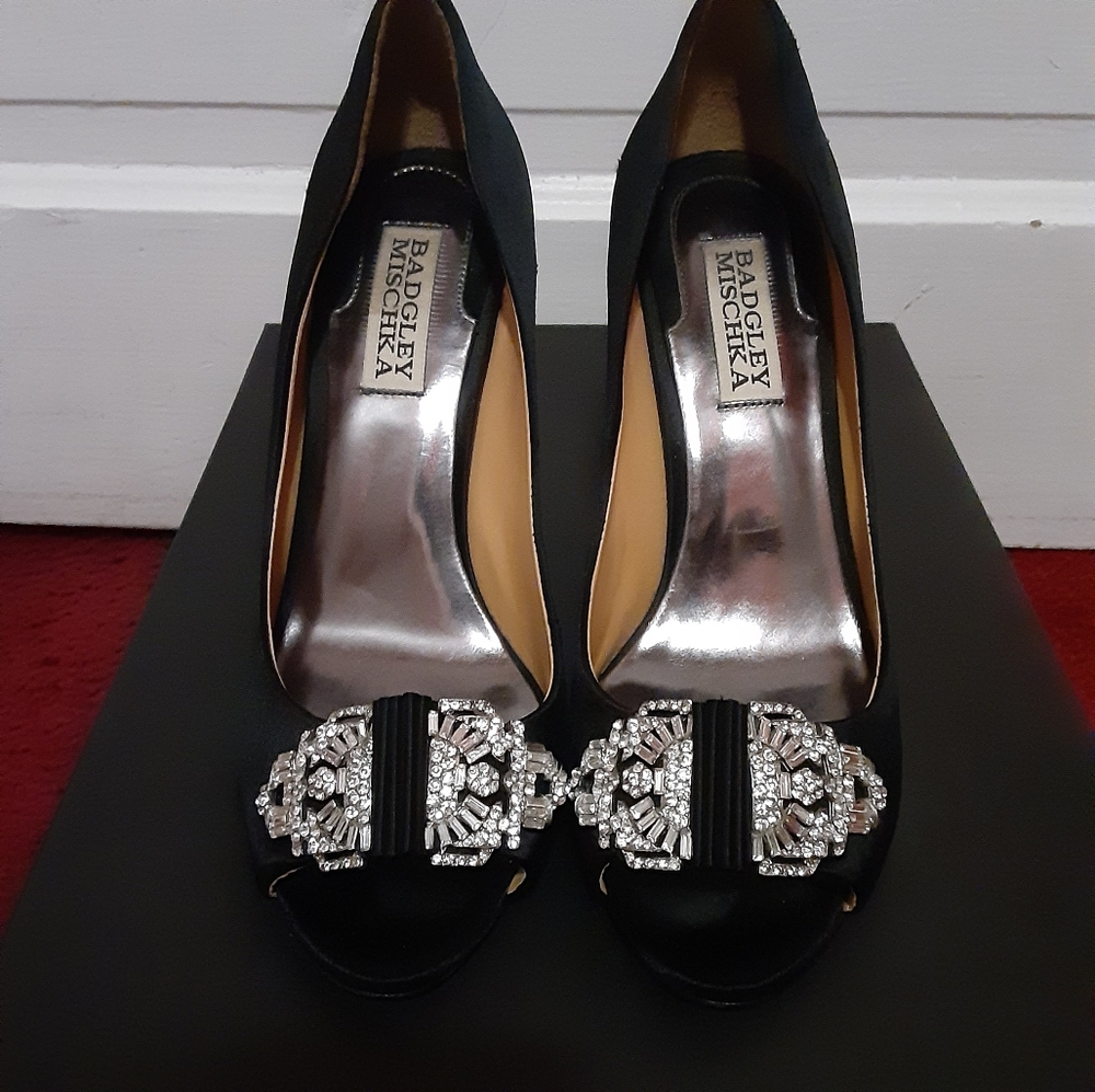Badgley Mischka Davida Peep Toe Satin Heels